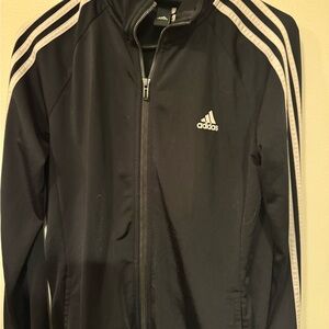 Adidas Men's Black Windbreaker with White Stripes